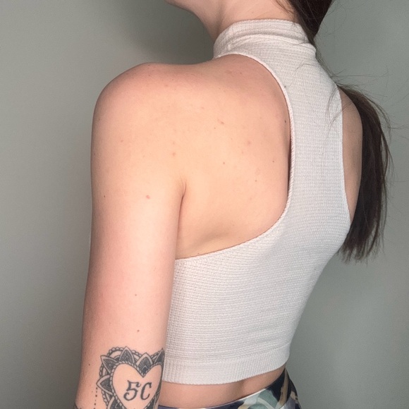 Beige High Neck Crop Top - Picture 4 of 4